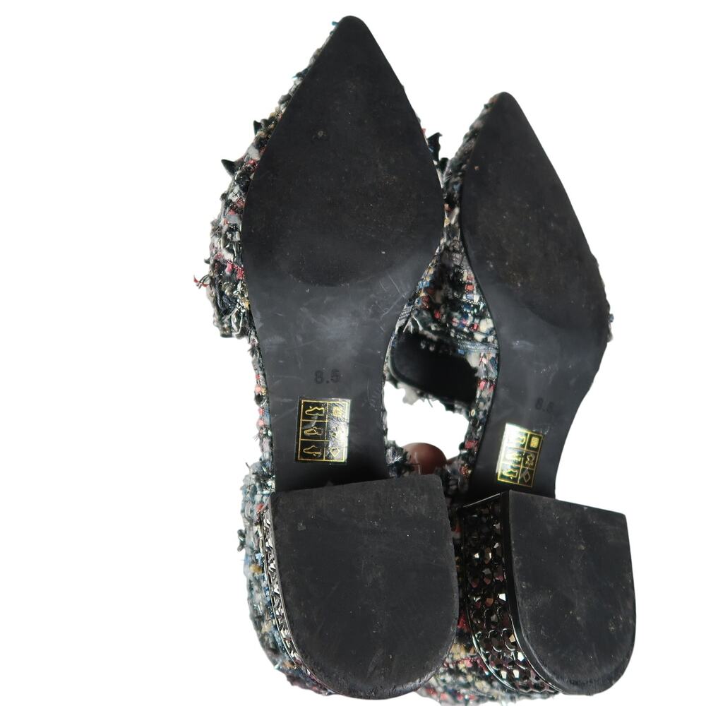 Jeffrey Campbell Valenti Black Tweed Rhinestone Bow Pumps Low Heel 8.5 - Picture 7 of 9